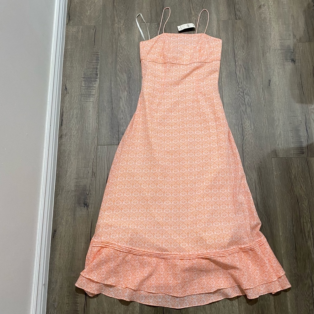 NWT Express Pastel orange / Coral regal patterned fitted maxi a-line dress